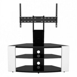 "Curved Glass Tv Stand 65"" Open Storage White With Black Glass" - thumbnail 1