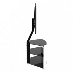 "Curved Glass Tv Stand 65"" Open Storage White With Black Glass" - thumbnail 3