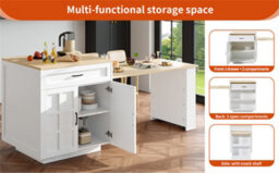 Abrihome Extendable Bar Table With Storage, With 2 Drawers And 4 Compartments, Expandable Kitchen Island Table With Side Shelves, White - thumbnail 6