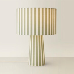Valuelights Thorley Green And Cream Stripe Drum Shade Full Fabric Table Lamp