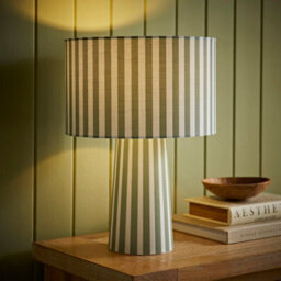 Valuelights Thorley Green And Cream Stripe Drum Shade Full Fabric Table Lamp - thumbnail 2