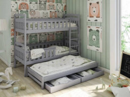 Arte Modern Grey Harriet Bunk Bed With Trundle - Space-Saving Solution (H1640mm W1980mm D980mm) - thumbnail 1