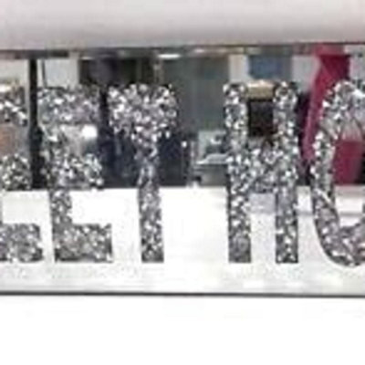 Biznest Large Bling Crushed Crystal Mirror Sweet Home Wall Art Plaque 60X25Cm