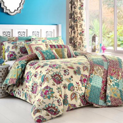 Dreams & Drapes Marinelli Hand Painted Floral Print Teal Duvet Cover Set - image 1