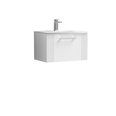 Balterley Belvide Partial Fluted 1 Drawer Wall Hung Vanity Unit With 1 Tap Hole Curved Basin- 600mm - Satin White - image 1