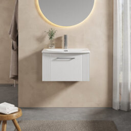 Balterley Belvide Partial Fluted 1 Drawer Wall Hung Vanity Unit With 1 Tap Hole Curved Basin- 600mm - Satin White - thumbnail 2