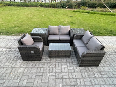 Fimous High Back Rattan Garden Furniture Set With Loveseat Sofa Coffee Table 2 Side Tables Indoor Outdoor Patio Lounge Sofa Set - image 1