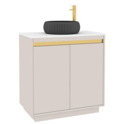 Royal Bathrooms Orion 800mm Warm Taupe Floor Standing Plain White Countertop Vanity Unit 2 Door With Milan Black Basin & Brushed Brass Accent Trim - thumbnail 6