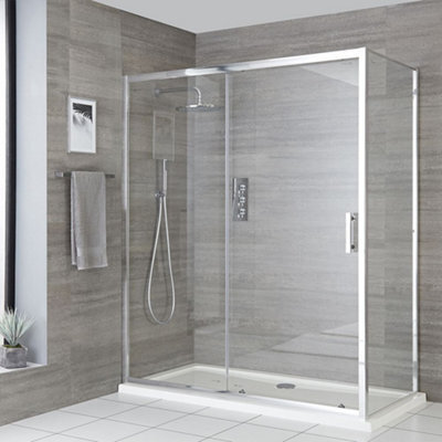 Homestylestore Chrome Corner Wet Room Walk In Sliding Door Shower Enclosure And White Tray With Fast Flow Waste 1400 X 800mm - image 1