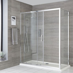 Homestylestore Chrome Corner Wet Room Walk In Sliding Door Shower Enclosure And White Tray With Fast Flow Waste 1400 X 800mm - thumbnail 2