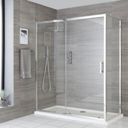 Homestylestore Chrome Corner Wet Room Walk In Sliding Door Shower Enclosure And White Tray With Fast Flow Waste 1400 X 800mm - thumbnail 1