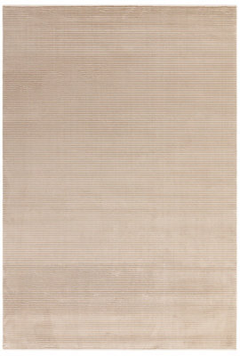 Beige Plain Striped 11mm Thick Anti-Shed Rug For Bedroom, & Dining Room, Stain-Resistant Modern Area Rug-160Cm X 230Cm