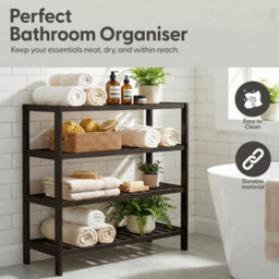 Keplin 4 Tier Natural Bamboo Shoe Rack Easy Assembly & Strong Design Shelf Organiser, Black - thumbnail 3