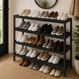 Keplin 4 Tier Natural Bamboo Shoe Rack Easy Assembly & Strong Design Shelf Organiser, Black - thumbnail 1
