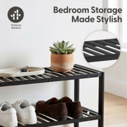 Keplin 4 Tier Natural Bamboo Shoe Rack Easy Assembly & Strong Design Shelf Organiser, Black - thumbnail 7