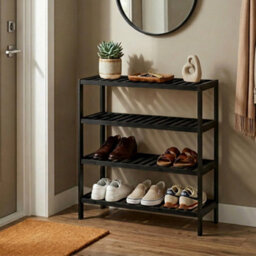 Keplin 4 Tier Natural Bamboo Shoe Rack Easy Assembly & Strong Design Shelf Organiser, Black - thumbnail 8