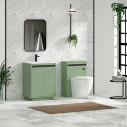 Royal Bathrooms Orion 600mm Mint Sage 2 Door Floor Standing Vanity Unit With Stone Basin & Black Strip - thumbnail 3