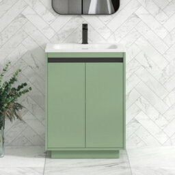 Royal Bathrooms Orion 600mm Mint Sage 2 Door Floor Standing Vanity Unit With Stone Basin & Black Strip