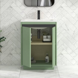 Royal Bathrooms Orion 600mm Mint Sage 2 Door Floor Standing Vanity Unit With Stone Basin & Black Strip - thumbnail 4