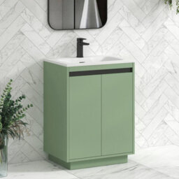 Royal Bathrooms Orion 600mm Mint Sage 2 Door Floor Standing Vanity Unit With Stone Basin & Black Strip - thumbnail 5