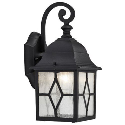 Happy Homewares Traditional Outdoor Matt Black Wall Lantern Light With Cathedral Lead Glass - image 1