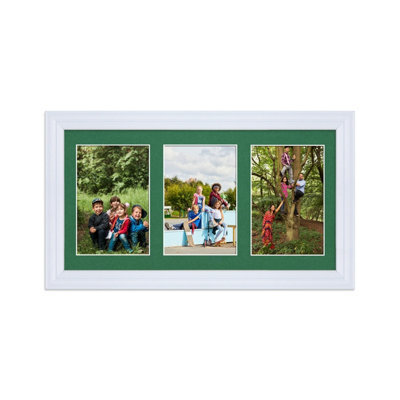 AK Frames 40X20Cm White Classic Multi Photo Frame With Emerald Mount - Holds 3 Apertures (3X) 6X4 Photos - image 1