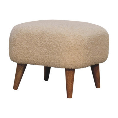 Artisan Furniture Solid Wood Boucle Cream Square Footstool - image 1