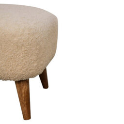 Artisan Furniture Solid Wood Boucle Cream Square Footstool - thumbnail 5