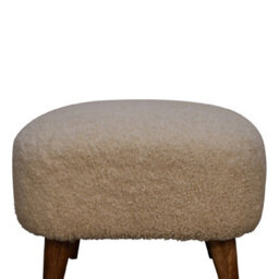 Artisan Furniture Solid Wood Boucle Cream Square Footstool - thumbnail 3
