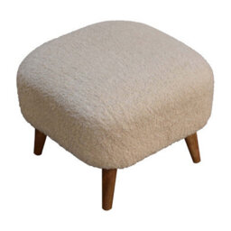 Artisan Furniture Solid Wood Boucle Cream Square Footstool - thumbnail 9