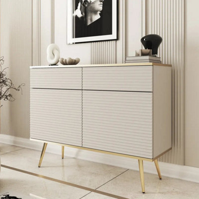 Arte Moro Sideboard Cabinet 107Cm In Beige - Warm-Toned Push-To-Open Storage With Elegant Gold Legs - image 1