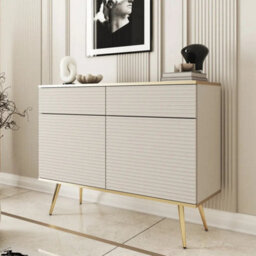 Arte Moro Sideboard Cabinet 107Cm In Beige - Warm-Toned Push-To-Open Storage With Elegant Gold Legs