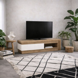 Wyld Haus Hjorring Natural Oak Wood And White 1-Drawer Tv Cabinet With Open Shelf - thumbnail 1