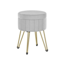 Songmics Storage Ottoman, Velvet Dressing Table Stool, Round Storage Stool Seat, 4 Metal Legs, Dove Grey - thumbnail 6