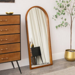 Melody Maison Dark Wood Framed Arched Wall & Leaner Mirror - 60Cm X 140Cm