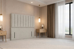 "Nexus Kyoto Cream Plush Divan Bed Base No Drawers With 54"" Floor Standing Headboard 6' Super King" - thumbnail 5