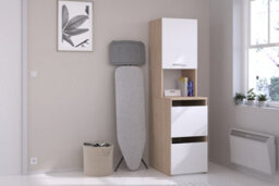 Parisot Stacked Laundry Or Utility Room Storage Unit For Washing Machines Or Dryer With Cupboards - White Oak Effect - thumbnail 4