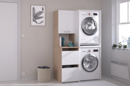 Parisot Stacked Laundry Or Utility Room Storage Unit For Washing Machines Or Dryer With Cupboards - White Oak Effect