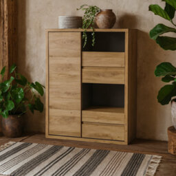 Wyld Haus Athens Natural Oak Effect 1-Door 4-Drawer Display Cabinet - thumbnail 1