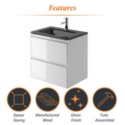 Plum&clay Marvel Gloss White Wall Hung Bathroom Vanity Unit With Grey Glass Basin (W)600mm - thumbnail 7