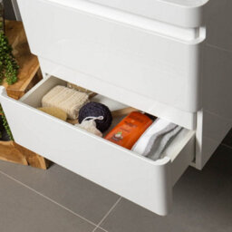 Plum&clay Marvel Gloss White Wall Hung Bathroom Vanity Unit With Grey Glass Basin (W)600mm - thumbnail 6