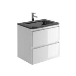 Plum&clay Marvel Gloss White Wall Hung Bathroom Vanity Unit With Grey Glass Basin (W)600mm