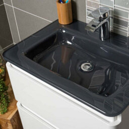 Plum&clay Marvel Gloss White Wall Hung Bathroom Vanity Unit With Grey Glass Basin (W)600mm - thumbnail 5