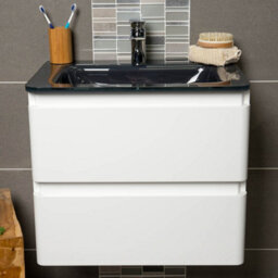 Plum&clay Marvel Gloss White Wall Hung Bathroom Vanity Unit With Grey Glass Basin (W)600mm - thumbnail 4