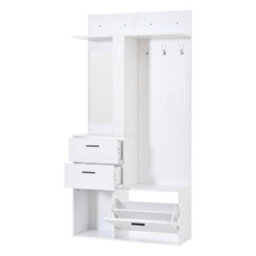 Merax Hallway Furniture Set With Shoe Cabinet, Mirror, Coat Rack, 2 Drawers & Open Shelves, Coat Stand, 90 X 30 X 180 Cm, White - thumbnail 9