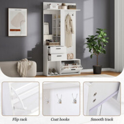 Merax Hallway Furniture Set With Shoe Cabinet, Mirror, Coat Rack, 2 Drawers & Open Shelves, Coat Stand, 90 X 30 X 180 Cm, White - thumbnail 6