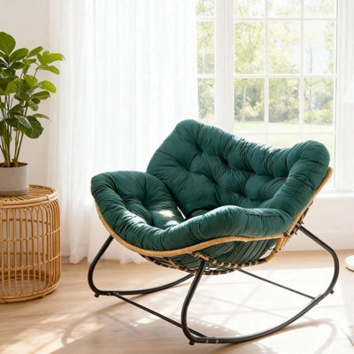 Dark Green Seat Cushion Small Size Chair Rocking Chair Reclining Chair Bird Nest Rattan Balcony Home Leisure Lazy Sofa - image 1
