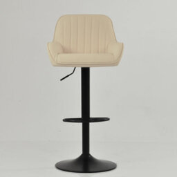Lakeland Furniture Bronx Cream Faux Leather Black Gas Lift Base Bar Stool - thumbnail 3