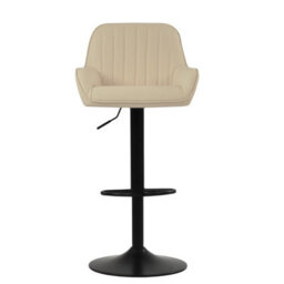 Lakeland Furniture Bronx Cream Faux Leather Black Gas Lift Base Bar Stool - thumbnail 1
