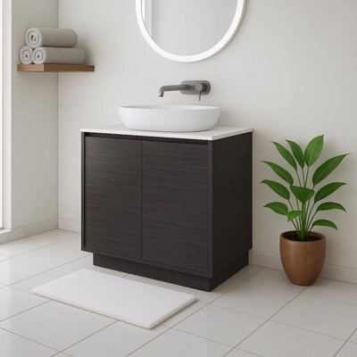 Plum&clay Matterhorn Dark Oak Floor Standing Bathroom Vanity Unit With White Countertop (W)750mm (H)850mm - image 1